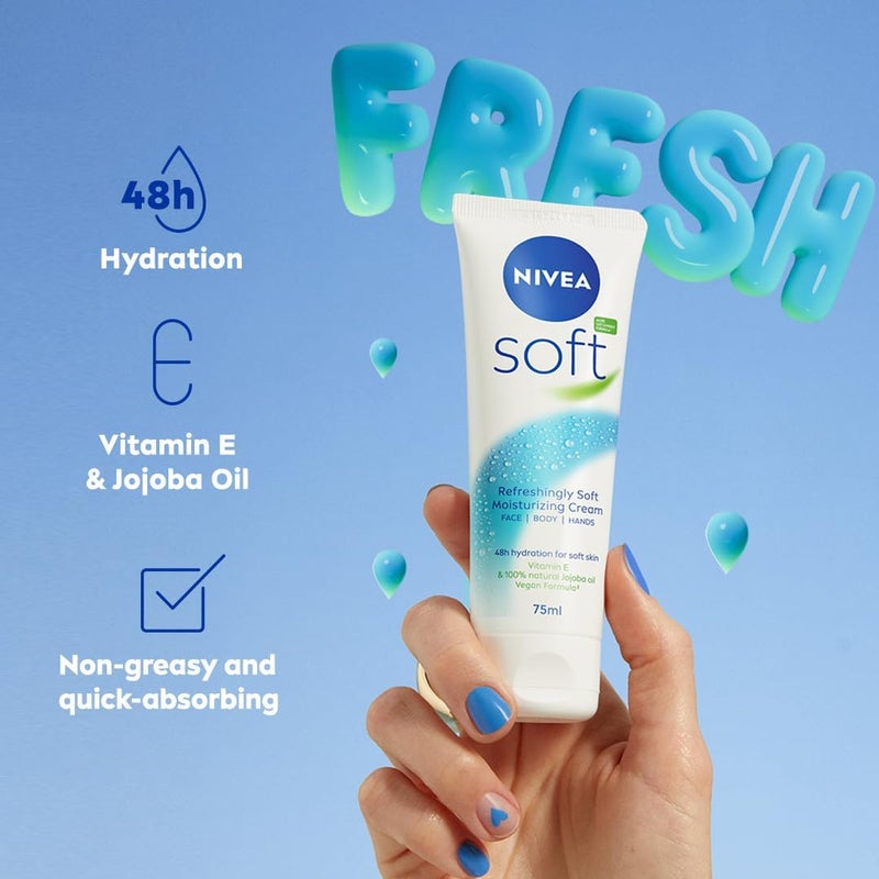 NIVEA Soft Moisturising Cream, Refreshing for Face, Body & Hands, Fast Absorbing, 3 Tubes of 75ml - Image 5
